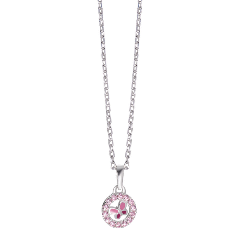 Chaînette avec pendentif Argent Zircone rose Laqué Papillon 36-38 cm Ø8.5 mm