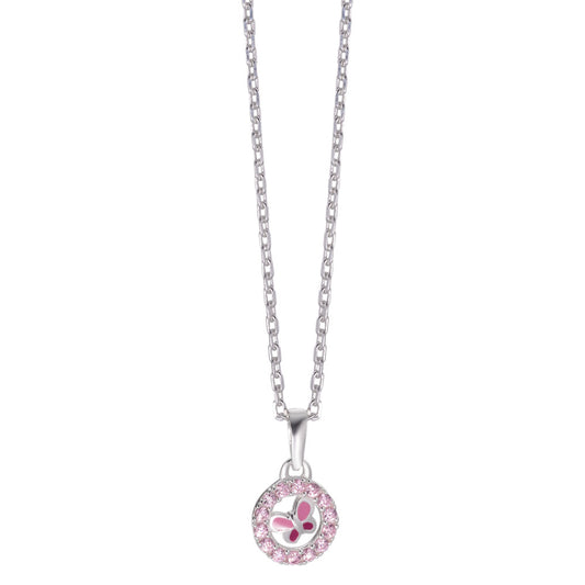 Chaînette avec pendentif Argent Zircone rose Laqué Papillon 36-38 cm Ø8.5 mm