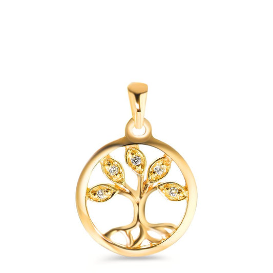 Pendentif Or jaune 18K Zircone 5 Pierres Arbre de la vie Ø12 mm