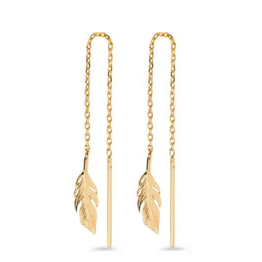 Boucles d'oreilles pendantes Bronze jaune Plaqué or Plume