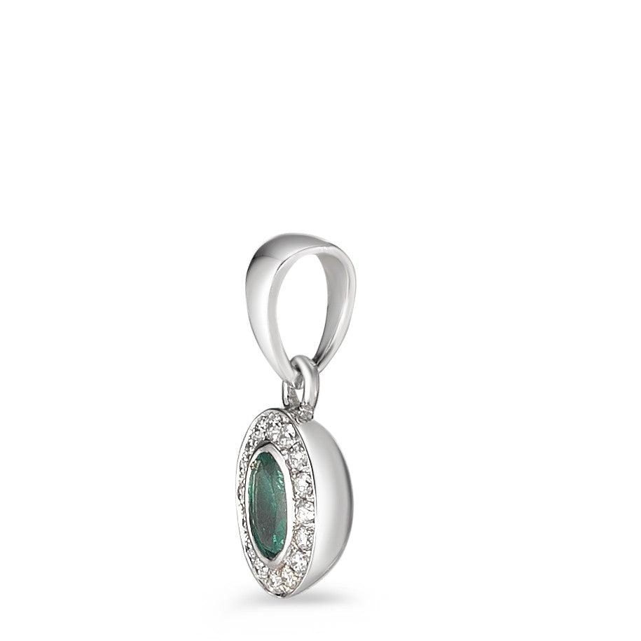 Pendentif Or blanc 18K Diamant 0.04 ct, 17 Pierres, w-si, Émeraude