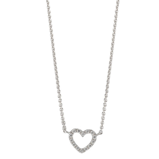 Collier Or blanc 9K Zircone 14 Pierres Coeur 40-42 cm