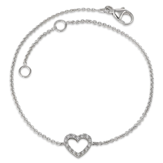 Bracelet Or blanc 9K Zircone 14 Pierres Coeur 16-18 cm