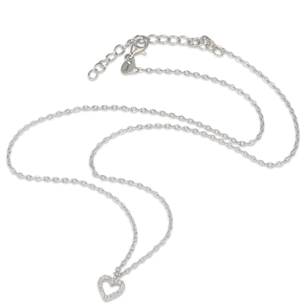 Chaînette avec pendentif Argent Zircone 18 Pierres Rhodié Coeur 36-40 cm