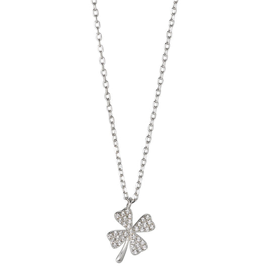 Chaînette avec pendentif Argent Zircone Rhodié Feuille de Trèfle 40-45 cm