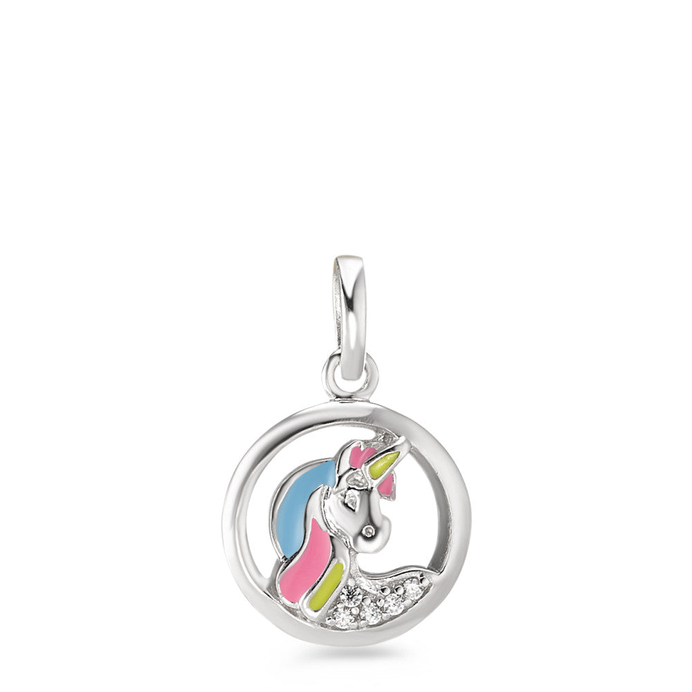 Pendentif Argent Zircone 5 Pierres Rhodié Licorne Ø11.5 mm