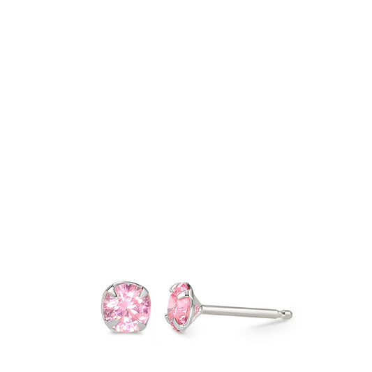 Clous d'oreilles Argent Zircone rose, 2 Pierres Rhodié Ø5 mm