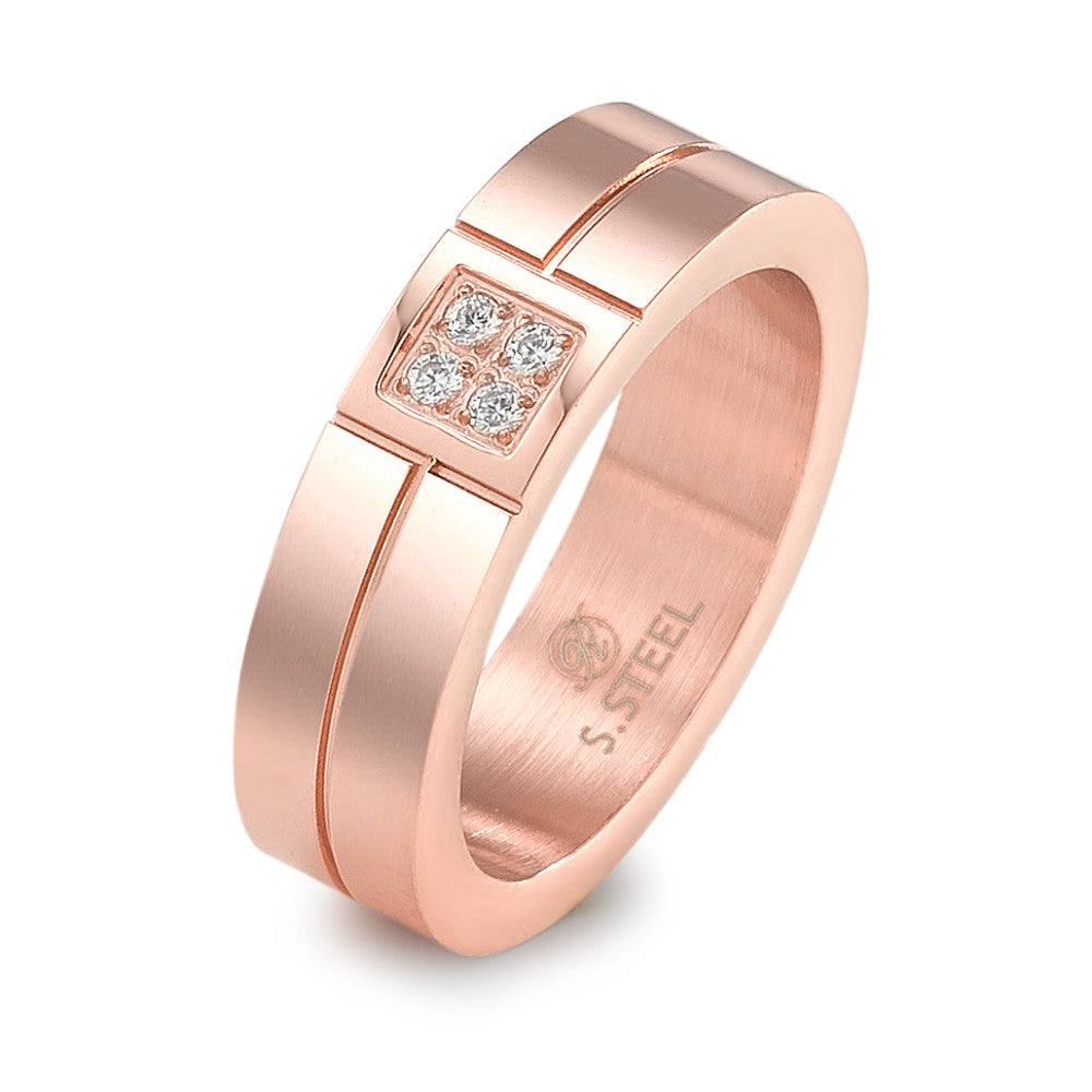 Bague Acier inoxydable Zircone 4 Pierres rosé PVD