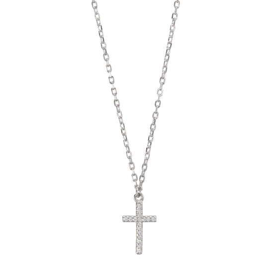 Collier Argent Zircone Rhodié Croix 40-45 cm