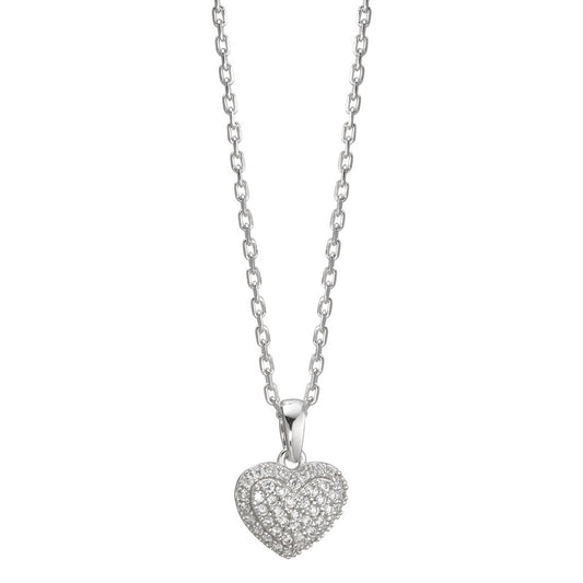 Chaînette avec pendentif Argent Zircone Rhodié Coeur 38-40 cm