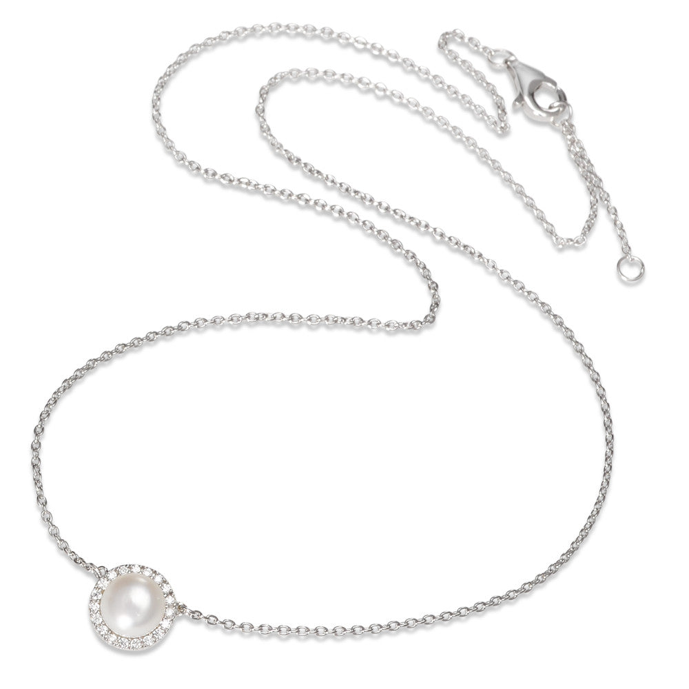 Collier Argent Zircone Rhodié perle d'eau douce 40-42 cm