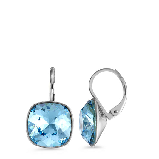 Pendant d'oreilles Acier inoxydable Zircone aqua, 2 Pierres Ø13 mm