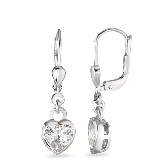 Pendant d'oreilles Argent Zircone blanc, 2 Pierres Rhodié Coeur Ø7 mm