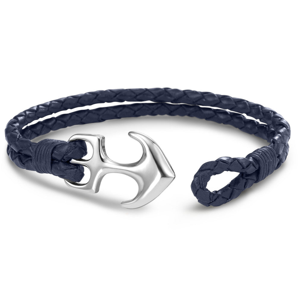 Bracelet Cuir, Acier inoxydable Ancre 20 cm