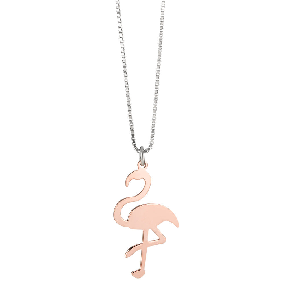 Chaînette avec pendentif Argent rosé Plaqué or Flamant Rose 38 cm