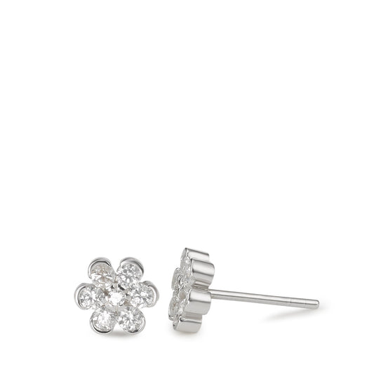 Clous d'oreilles Argent Zircone 14 Pierres Rhodié Fleur Ø7 mm