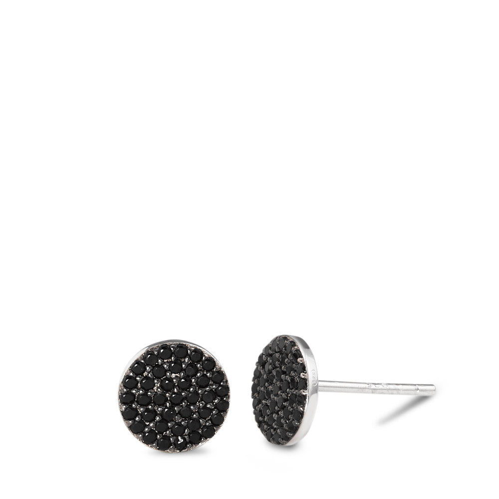 Clous d'oreilles Argent Zircone noir Rhodié Ø7.5 mm