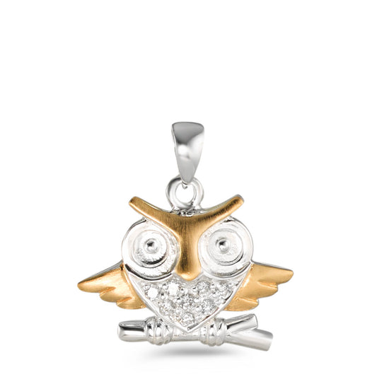 Pendentif Argent Zircone jaune Bicolore Hibou