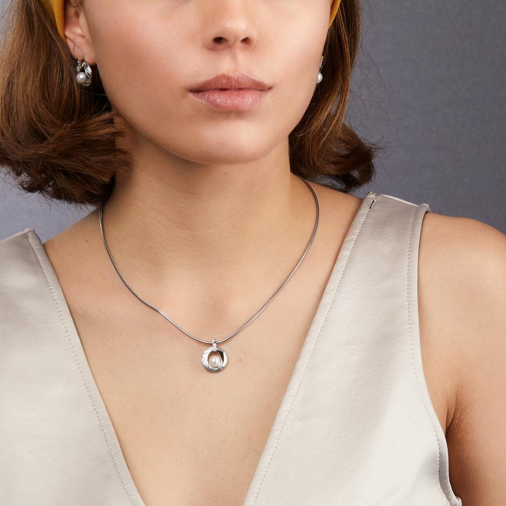 Chaînette avec pendentif Acier inoxydable Zircone perle d'eau douce 42 cm