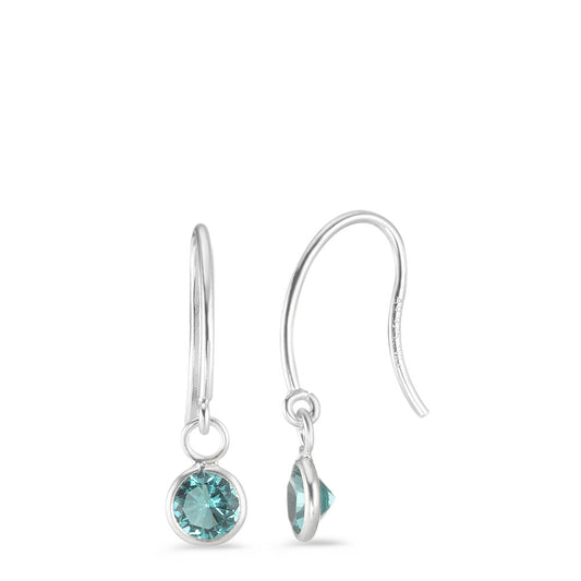 Pendant d'oreilles Argent [synth. Aquamarin] aqua, 2 Pierres Ø6 mm