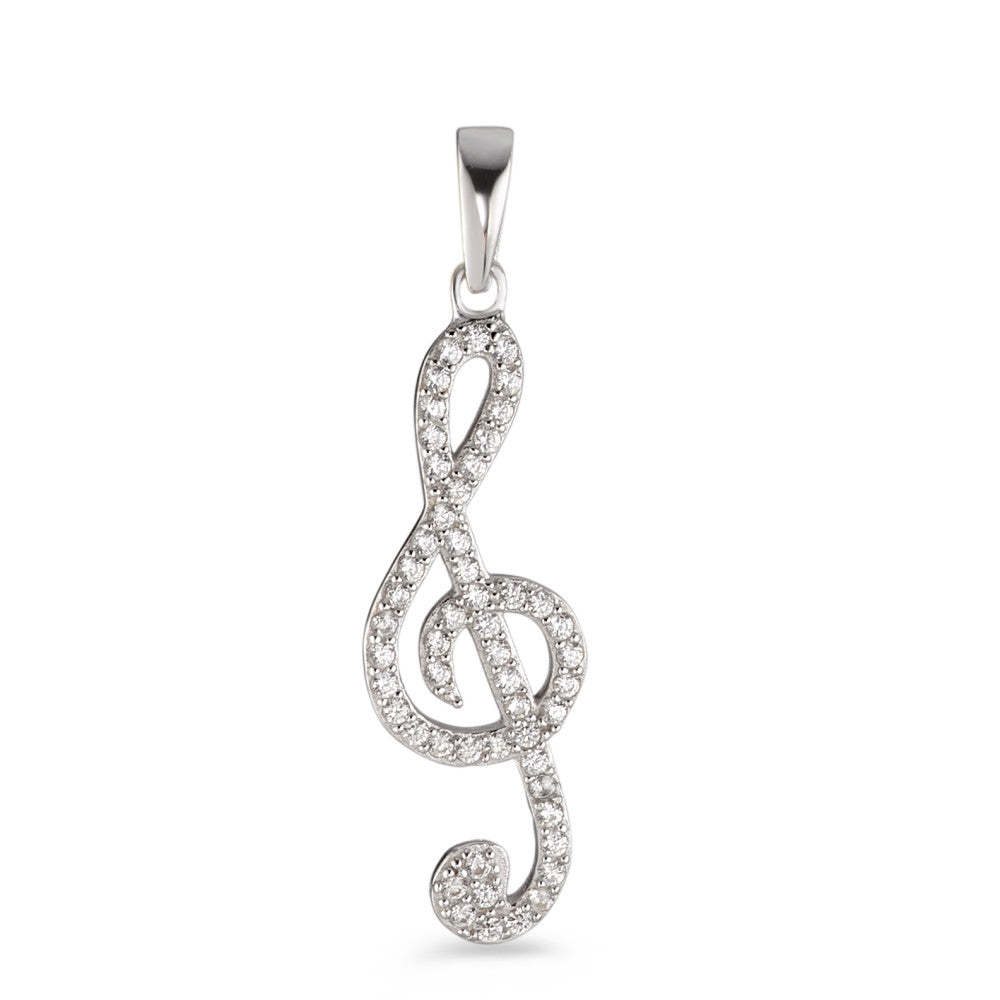 Pendentif Argent Zircone Rhodié Clef musicale