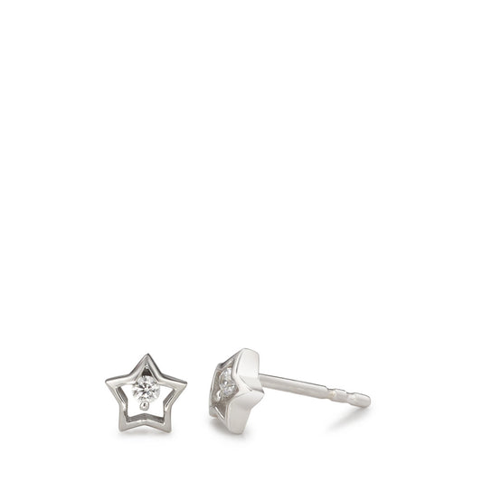 Clous d'oreilles Argent Zircone 2 Pierres Rhodié Étoile Ø5.5 mm