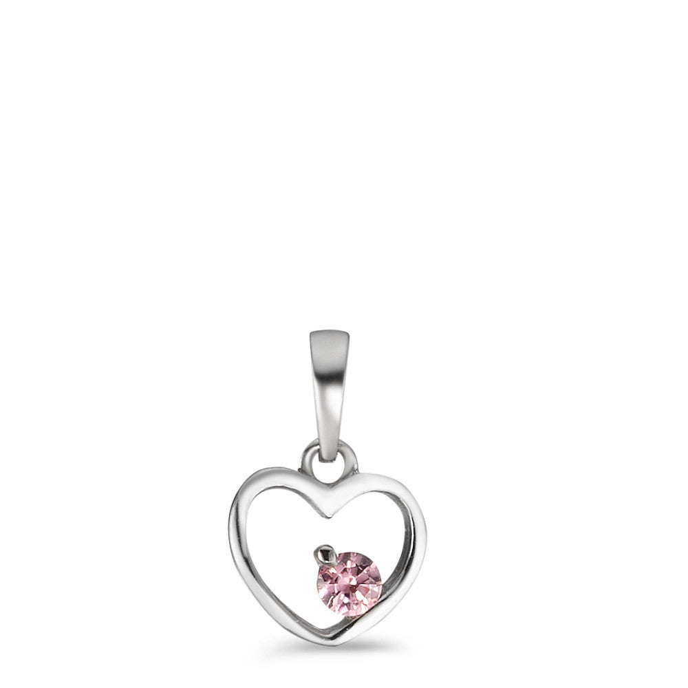 Pendentif Argent Zircone rose Rhodié Coeur Ø8 mm