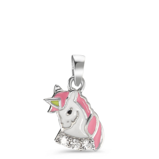 Pendentif Argent Zircone 3 Pierres Laqué Licorne