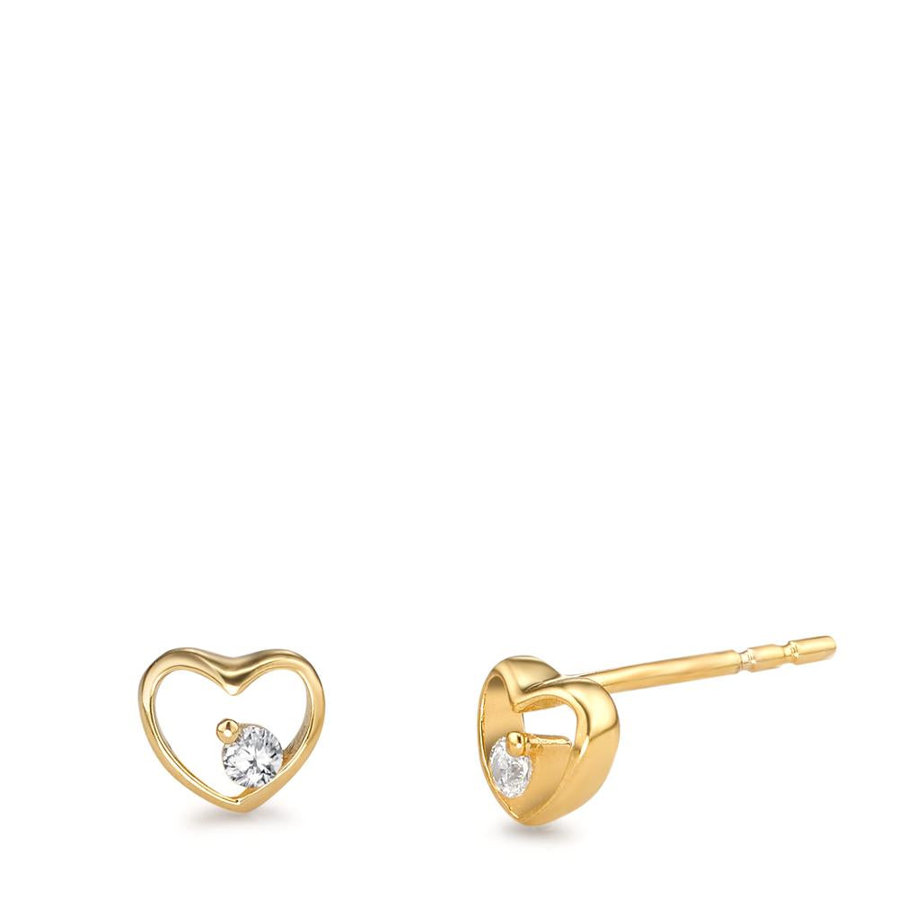 Clous d'oreilles Or jaune 9K Zircone 2 Pierres Coeur Ø5 mm