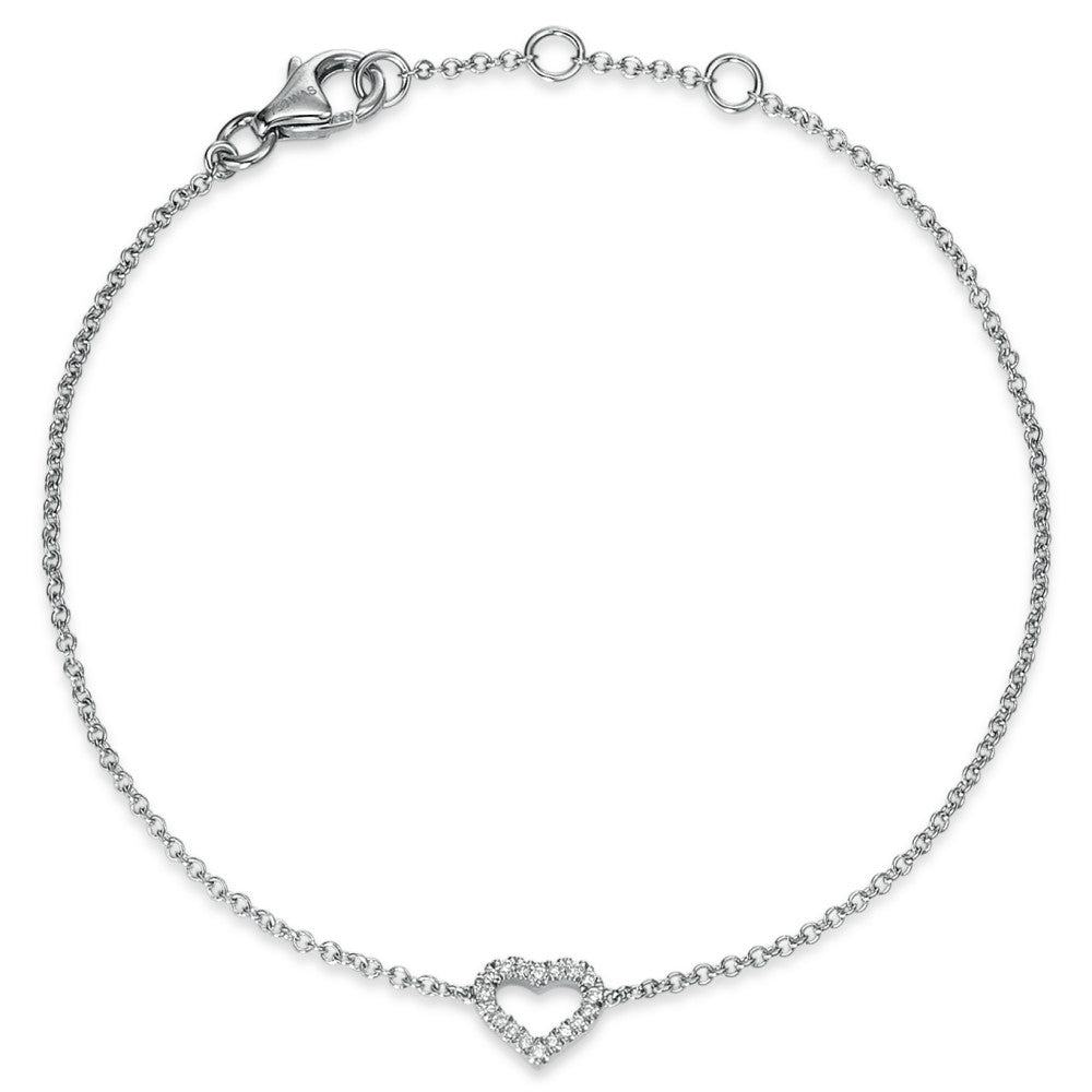 Bracelet Or blanc 18K Diamant 0.06 ct, 18 Pierres, si Coeur 17-19 cm