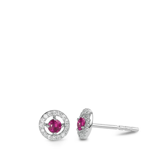 Clous d'oreilles Or blanc 18K Rubis 0.17 ct, 2 Pierres, Diamant 0.09 ct, w-si Ø6 mm