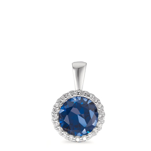 Pendentif Argent Zircone bleu clair Rhodié Ø9 mm