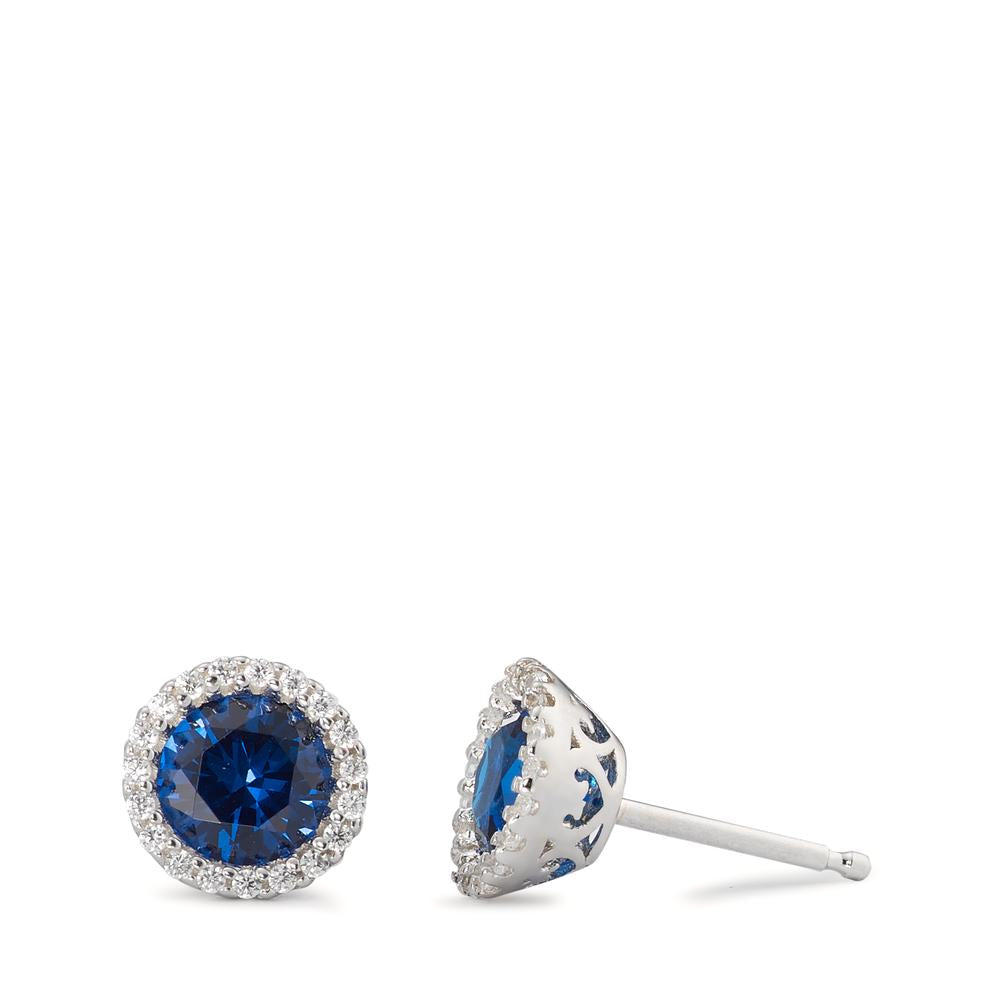 Clous d'oreilles Argent Zircone bleu Rhodié Ø8.5 mm