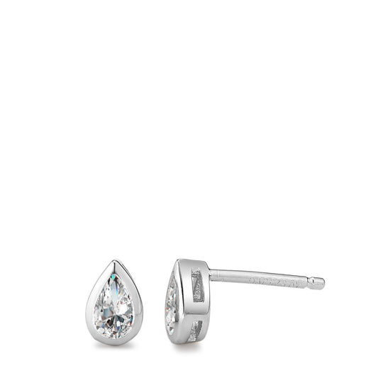 Clous d'oreilles Argent Zircone 2 Pierres Rhodié