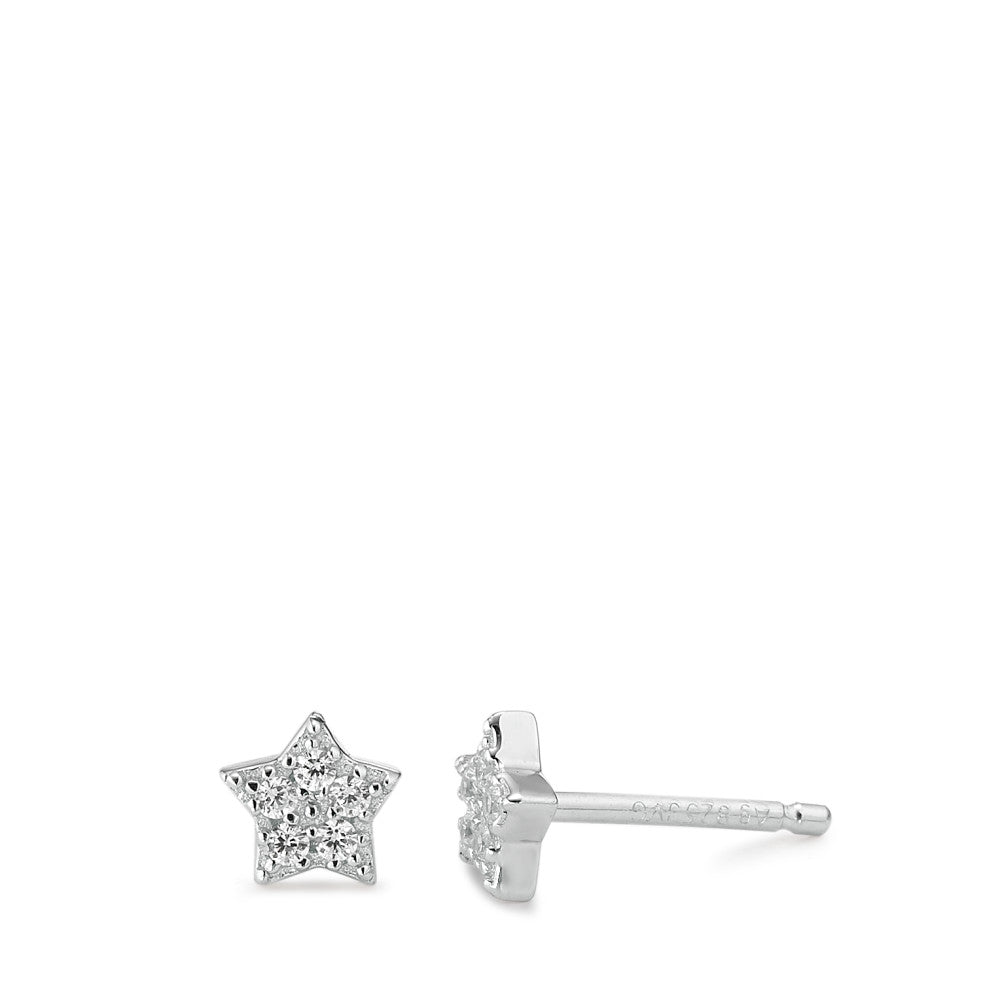 Clous d'oreilles Argent Zircone 10 Pierres Rhodié Étoile Ø5.5 mm