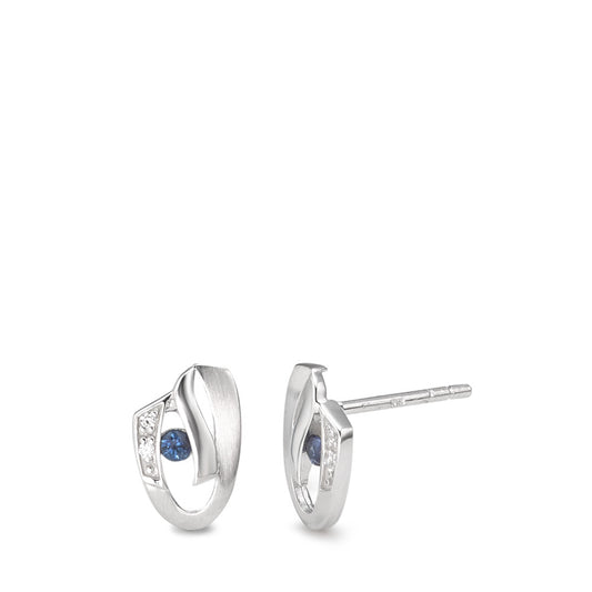 Clous d'oreilles Or blanc 9K Saphir 6 Pierres