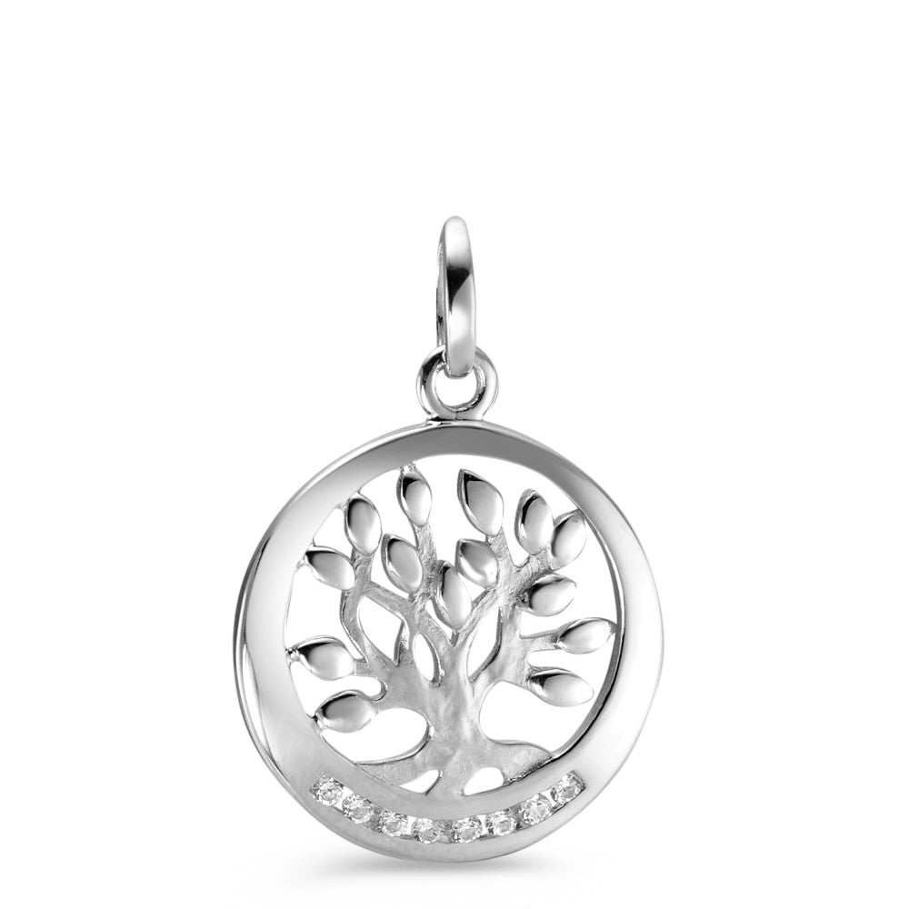 Pendentif Or blanc 9K Zircone 9 Pierres Arbre de la vie Ø16 mm