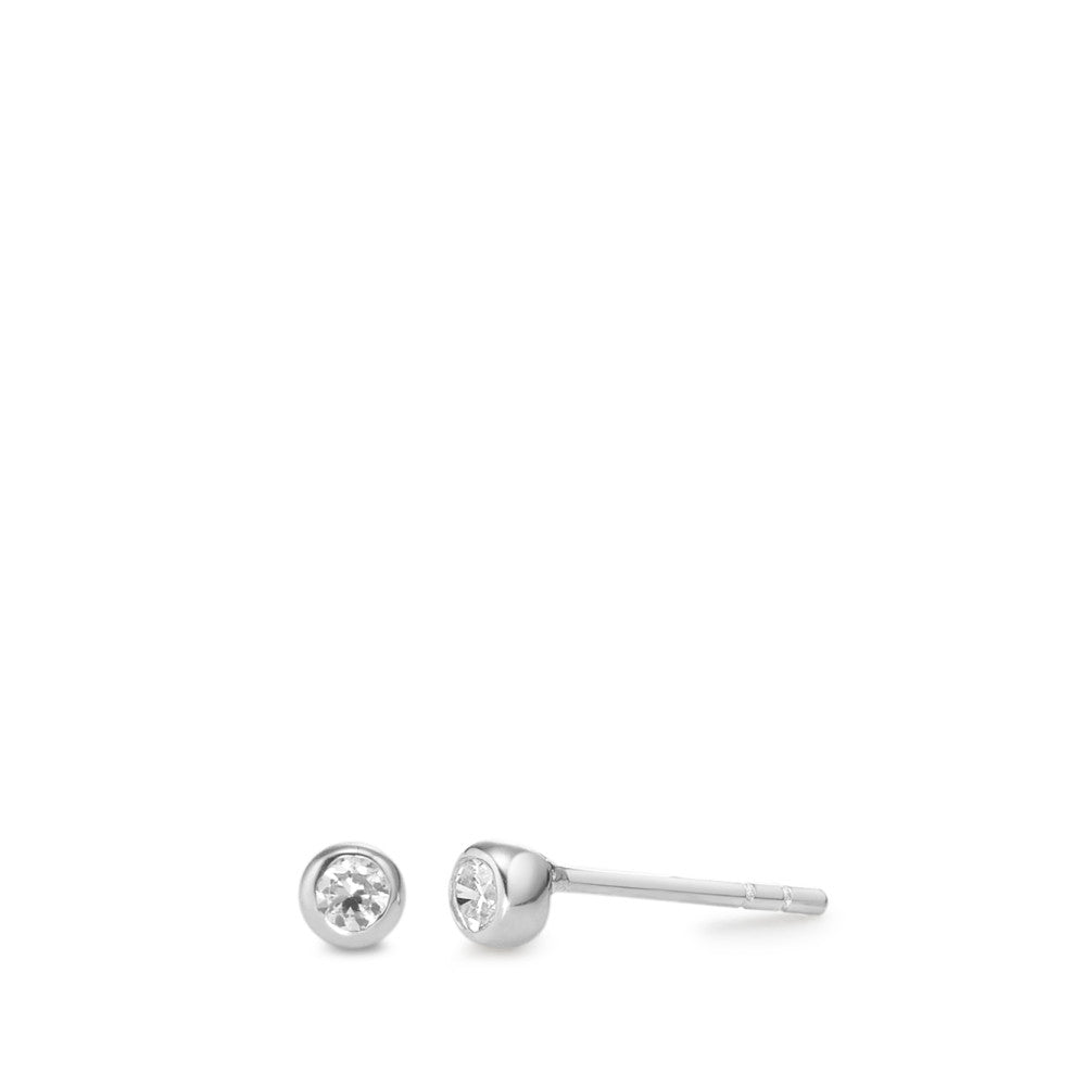 Clous d'oreilles Or blanc 9K Zircone 2 Pierres Ø3.5 mm