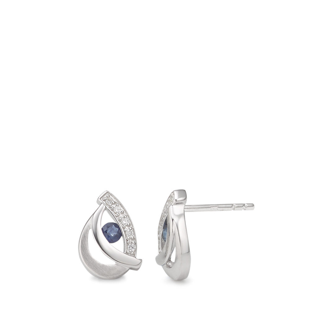 Clous d'oreilles Or blanc 9K Saphir 12 Pierres