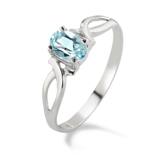 Bague Or blanc 14K Topaze bleu, ovale