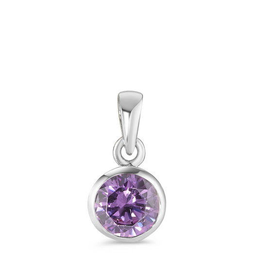 Pendentif Argent Zircone violet Rhodié Ø7.5 mm