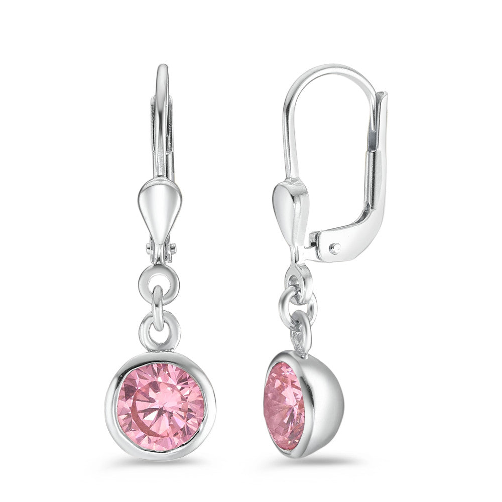 Pendant d'oreilles Argent Zircone rose, 2 Pierres Rhodié Ø7.5 mm