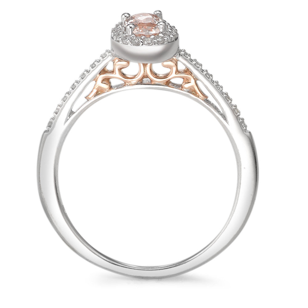 Bague Or blanc 9K Diamant 0.09 ct, w-pi3, Morganite champagne