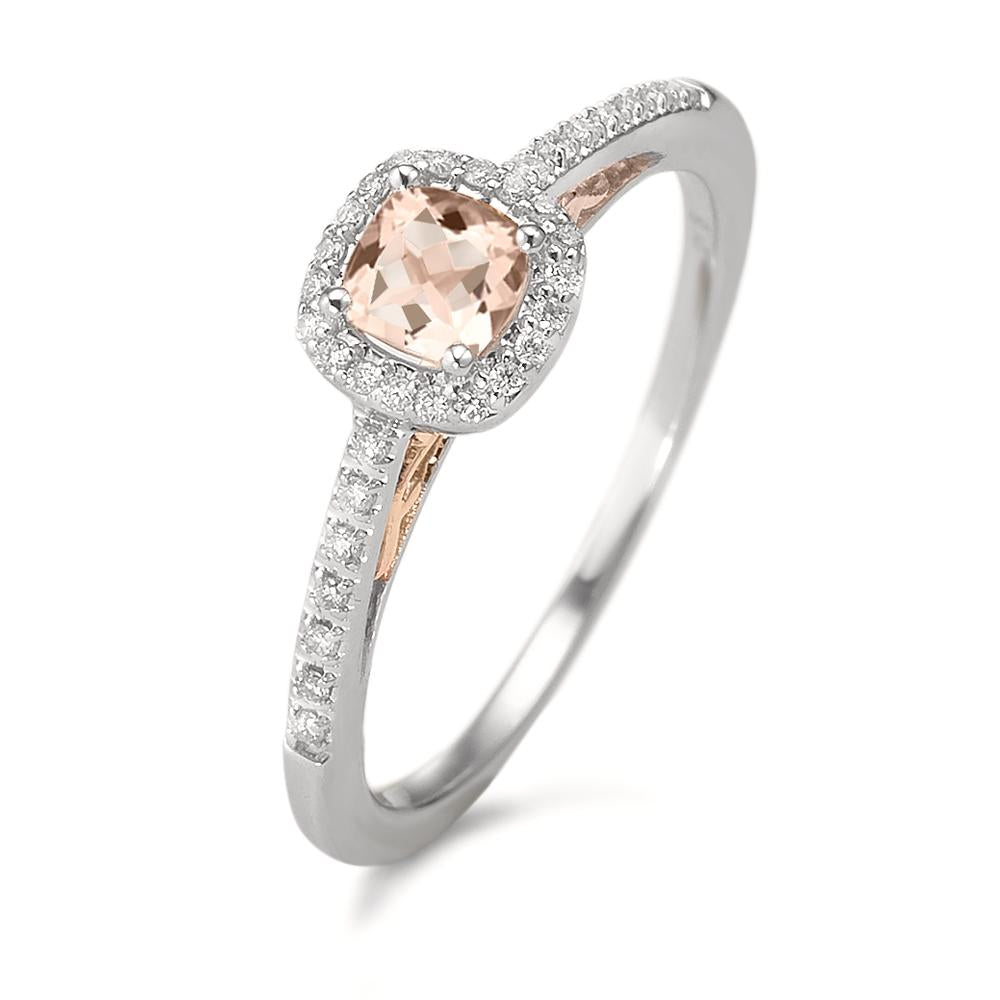 Bague Or blanc 9K Diamant 0.10 ct, w-pi3, Morganite champagne