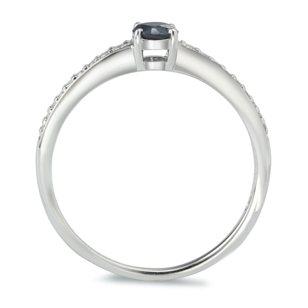 Bague Or blanc 9K Saphir bleu, Diamant blanc, 0.10 ct, 18 Pierres, w-pi1