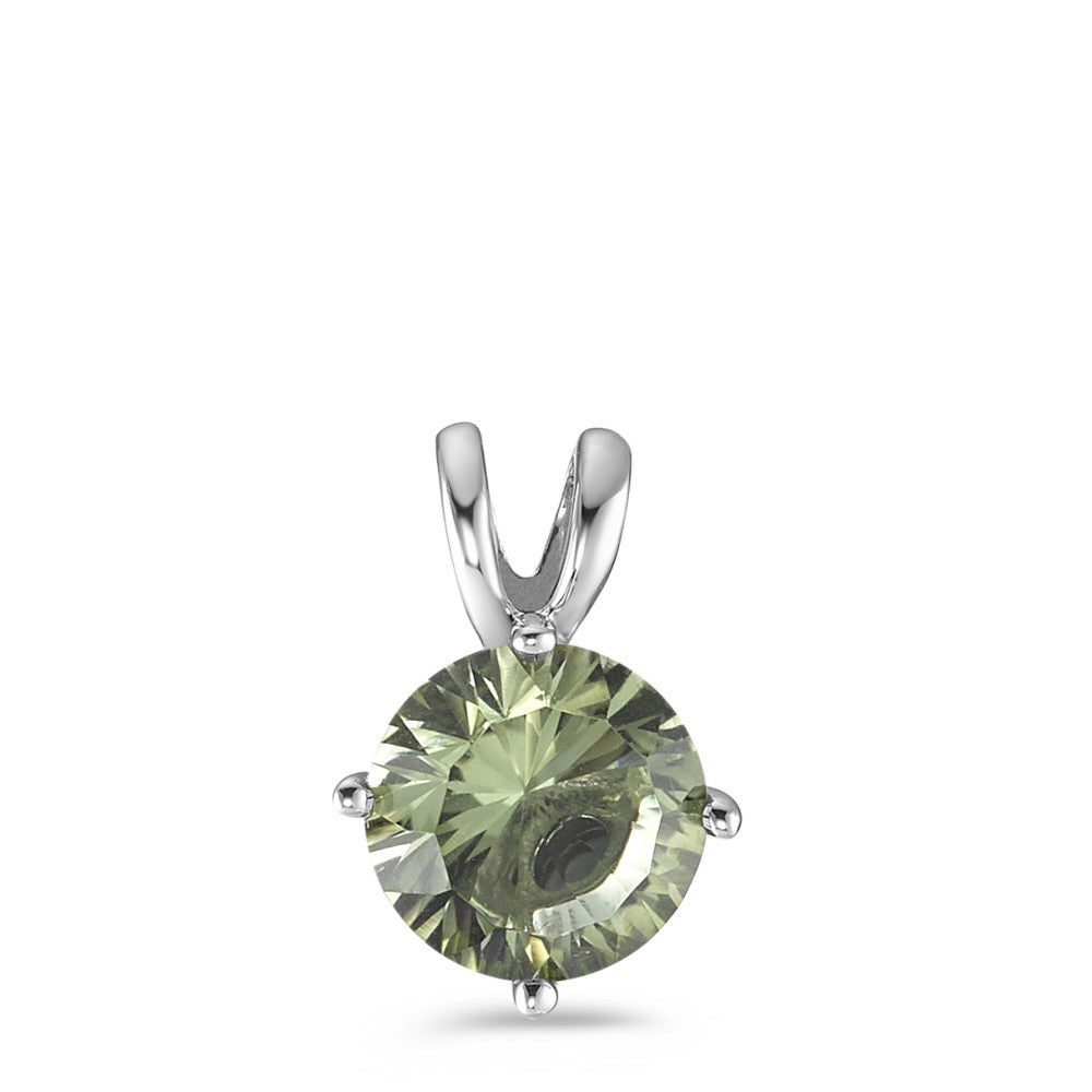 Pendentif Argent Quartz vert olive Rhodié Ø10 mm