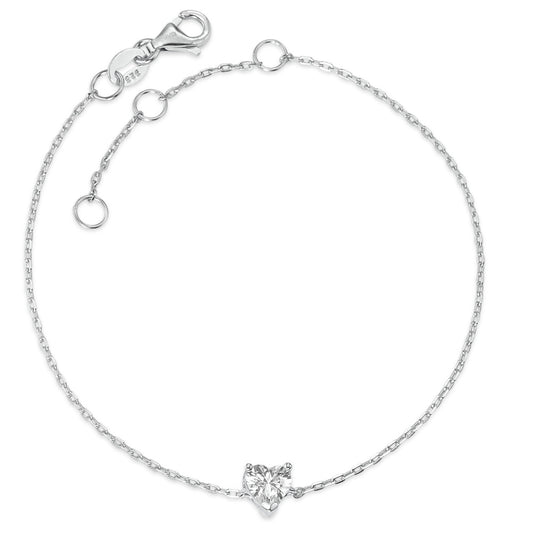 Bracelet Argent Zircone Rhodié Coeur 16-19 cm