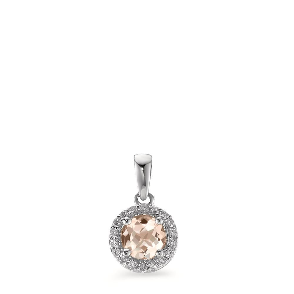 Pendentif Or blanc 9K Morganite champagne, 0.33 ct, rond, Diamant blanc, 0.06 ct, 18 Pierres, w-pi3 Ø6.5 mm