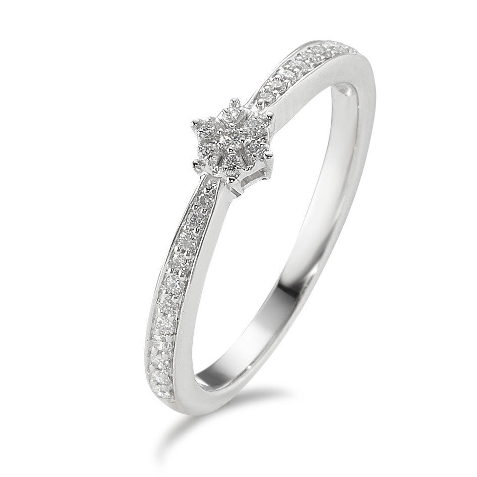 Bague solitaire Or blanc 18K Diamant 0.15 ct, 29 Pierres, w-si