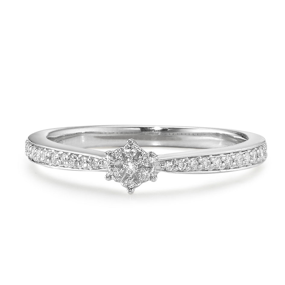 Bague solitaire Or blanc 18K Diamant 0.15 ct, 29 Pierres, w-si